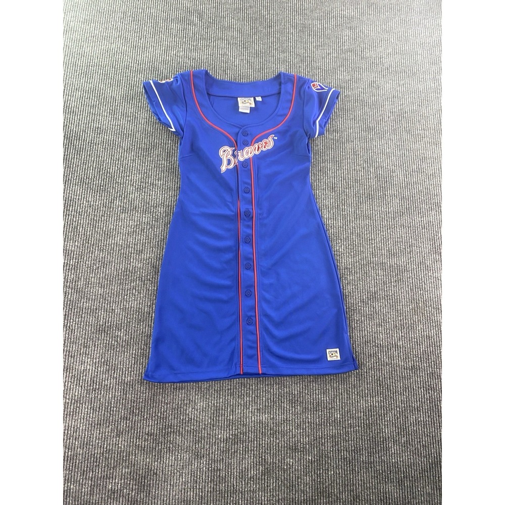 Atlanta Braves Jersey Dress Womens Medium Blue Cooperstown Carl Banks Button Up